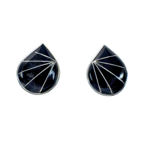 Native American Zuni Sterling Silver Onyx Post Earrings JX131046